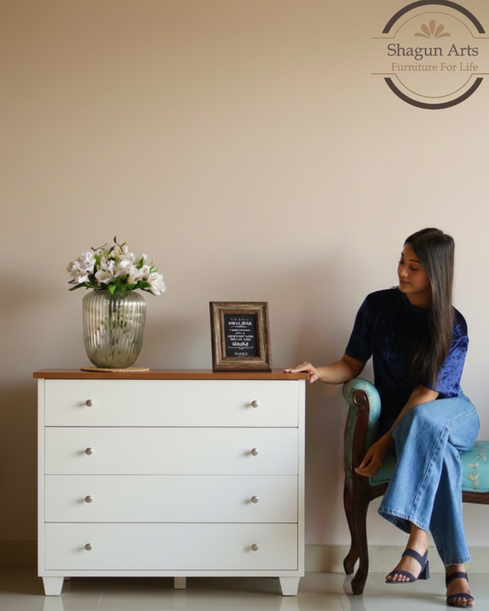 Wooden Chest of Drawer in White Finish