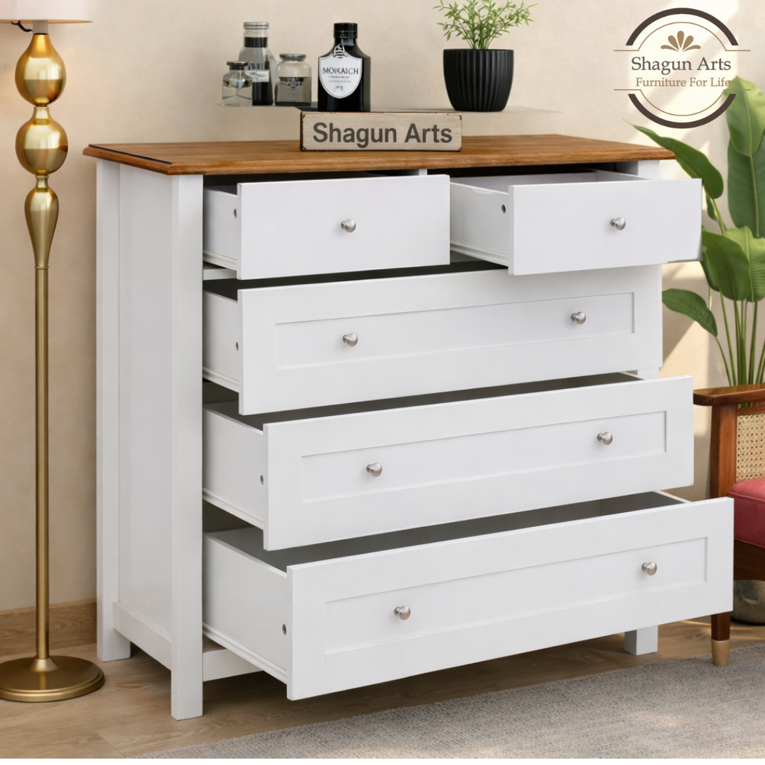 Wooden Chest of Drawer in White Finish