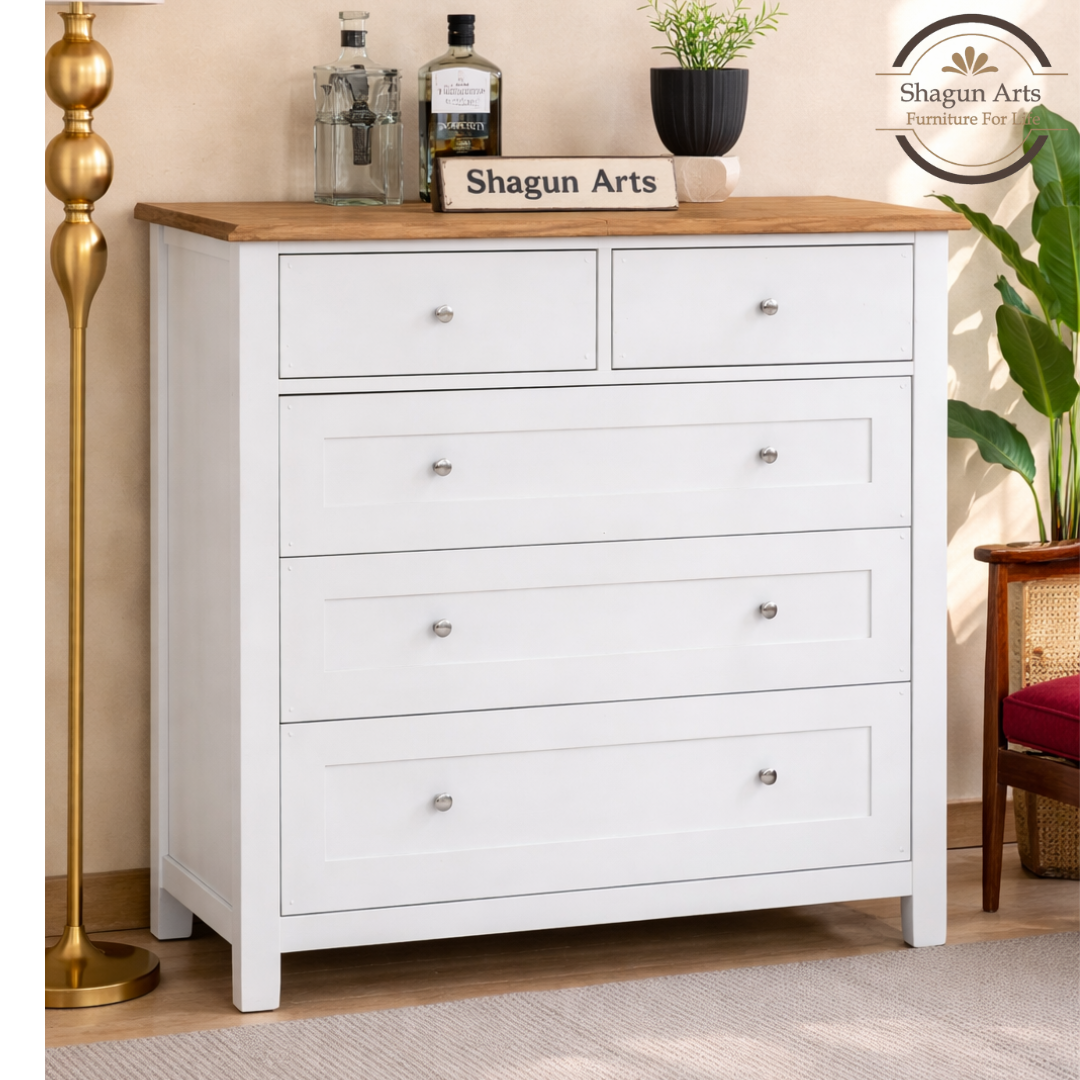Wooden Chest of Drawer in White Finish
