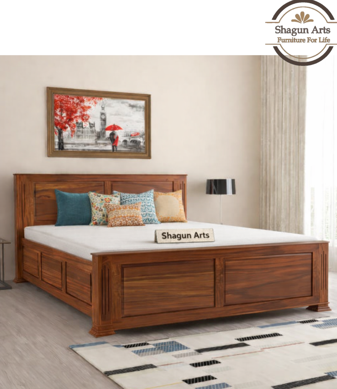 Calista Solid Sheesham Wood King Size Bed in Walnut Finish