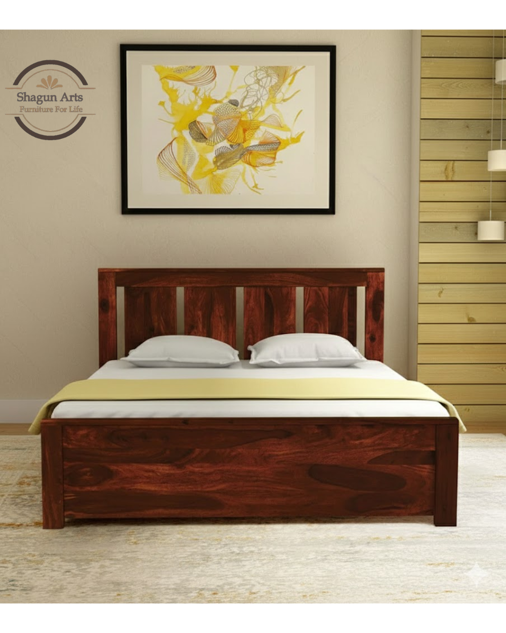 Denzel  Solid Wood King Size Bed with Storage in Honey Oak Finish