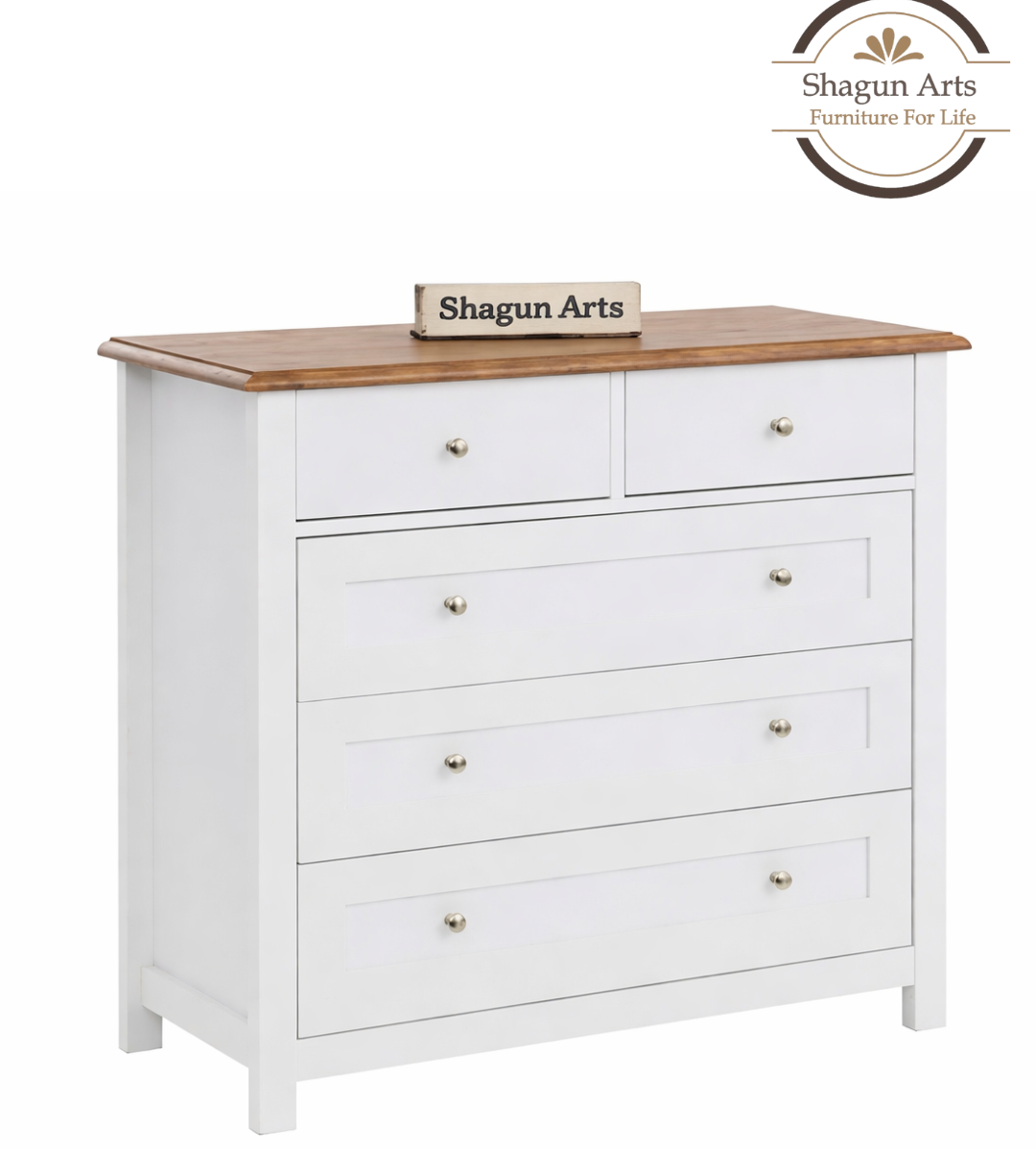 Wooden Chest of Drawer in White Finish