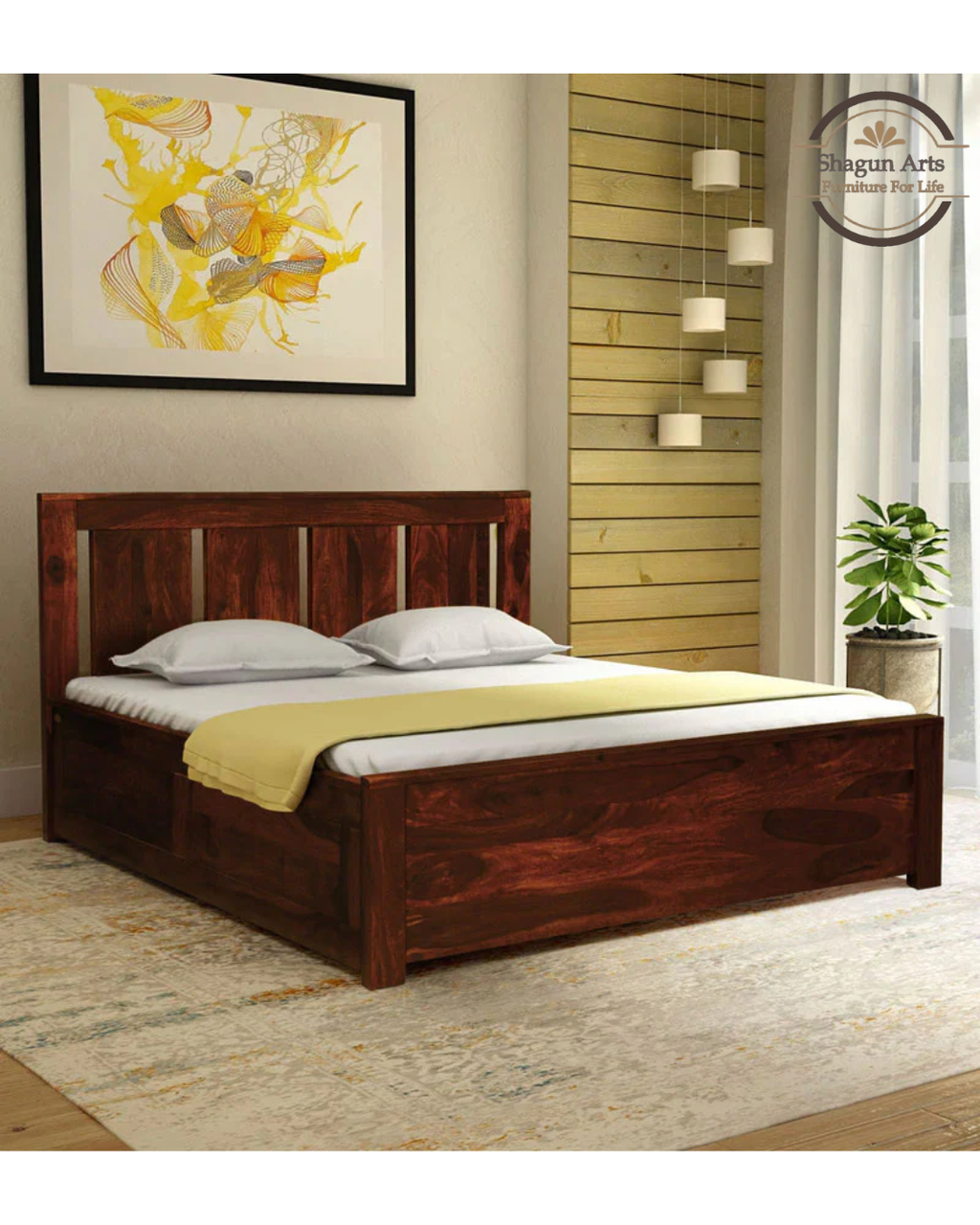 Denzel  Solid Wood King Size Bed with Storage in Honey Oak Finish