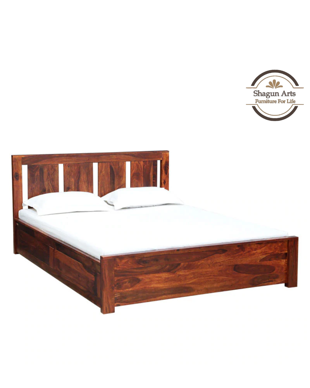 Denzel  Solid Wood King Size Bed with Storage in Honey Oak Finish