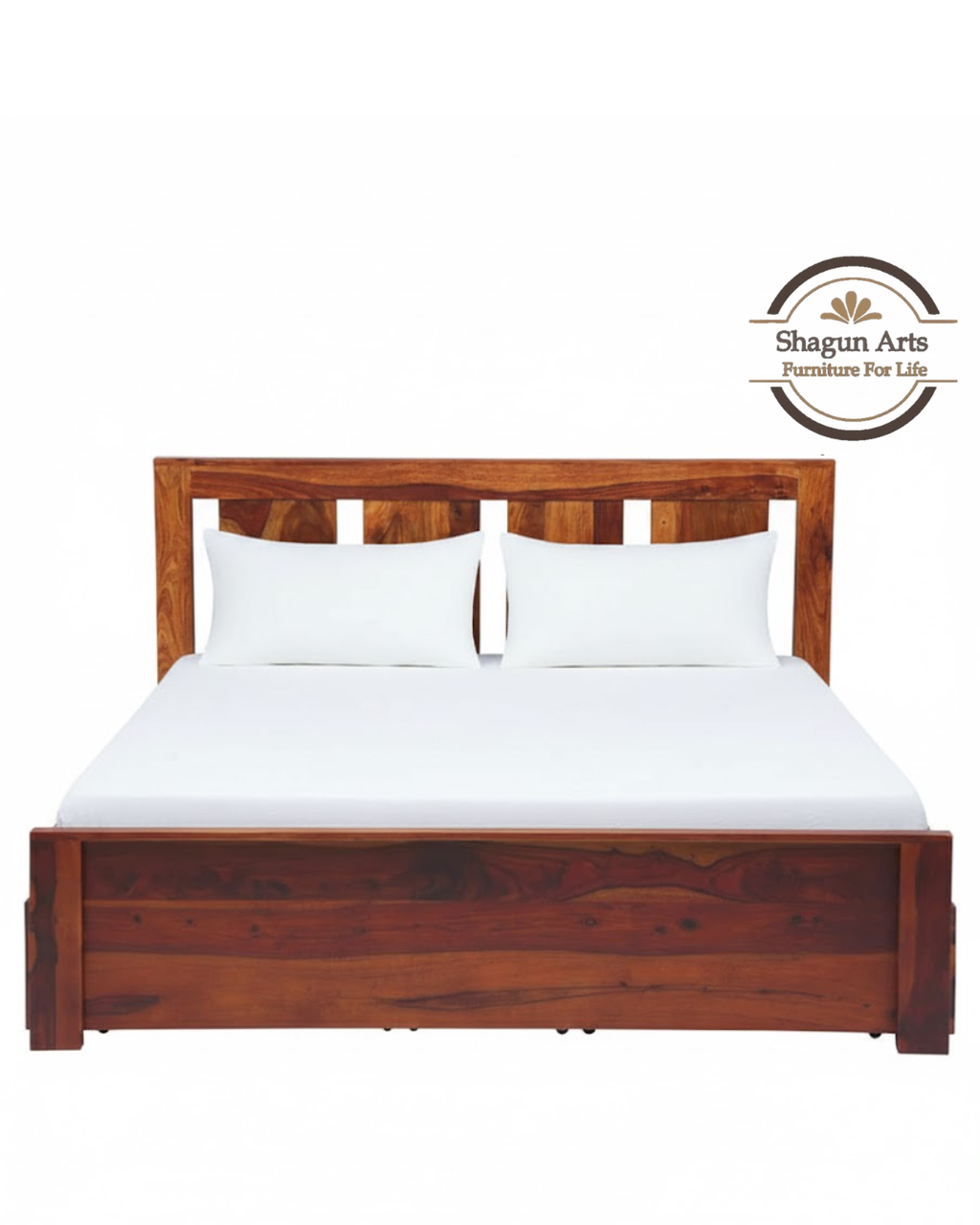 Adolph Solid Wood Queen Size Bed with Storage in Honey Oak Finish