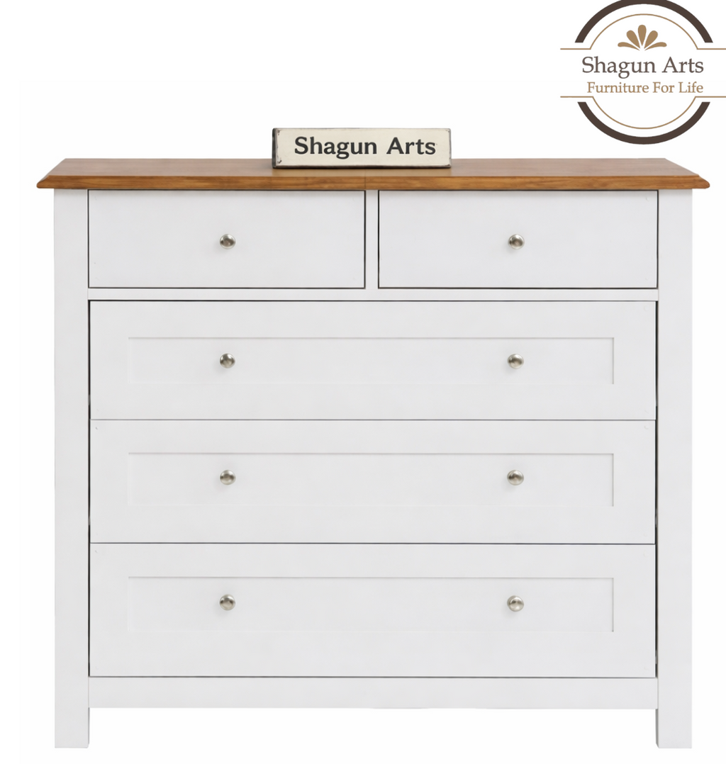 Wooden Chest of Drawer in White Finish