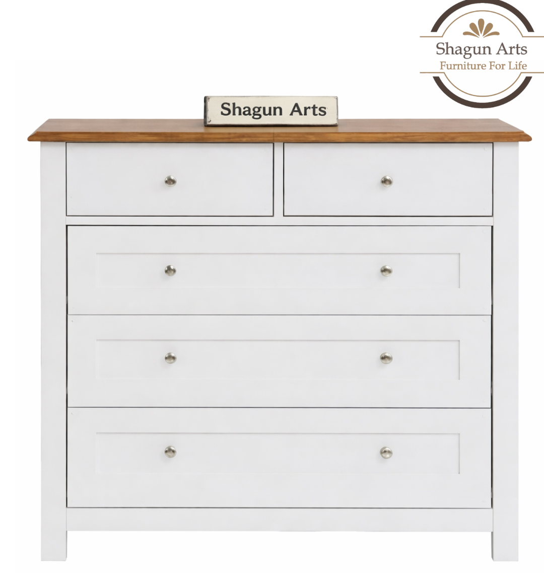Wooden Chest of Drawer in White Finish