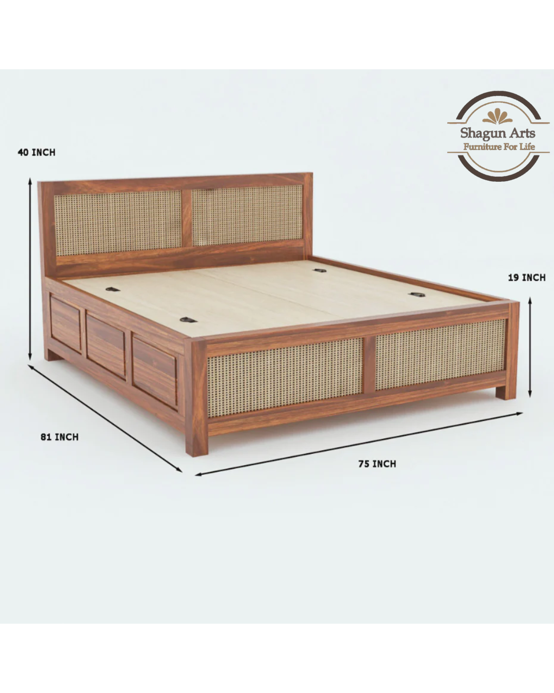 Dalton Solid Sheesham Wood King Size Bed in Natural Finish