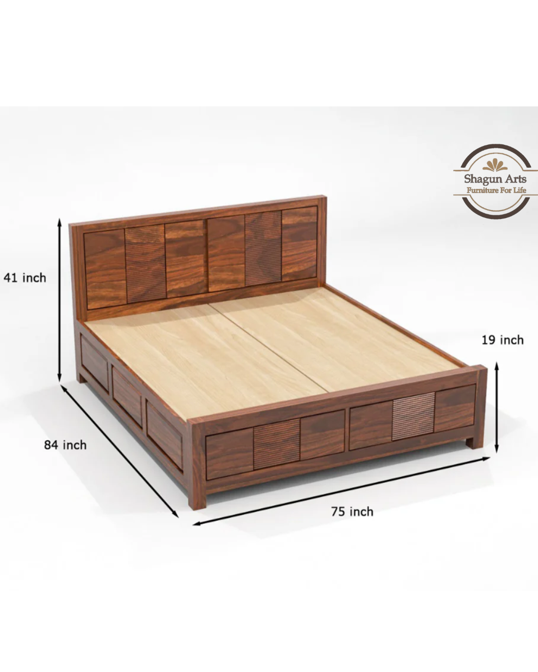 Kinsley Solid Sheesham Wood King Size Bed in Natural Finish
