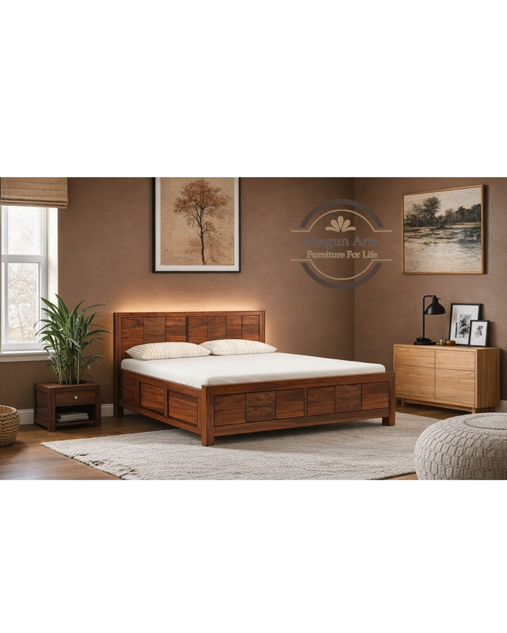 Kinsley Solid Sheesham Wood King Size Bed in Natural Finish