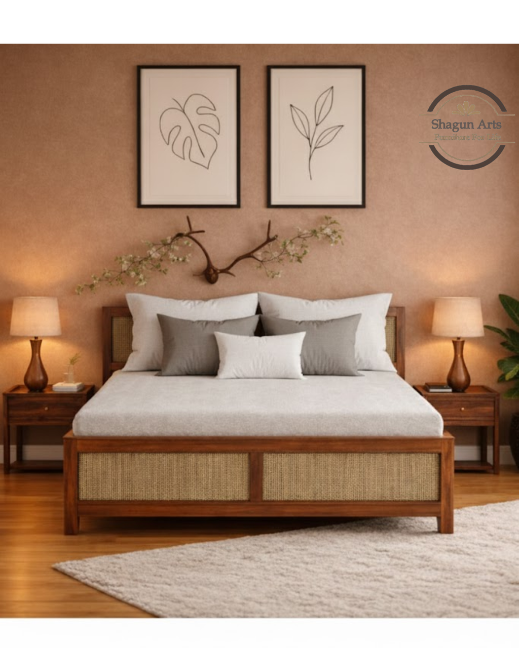 Dalton Solid Sheesham Wood King Size Bed in Natural Finish