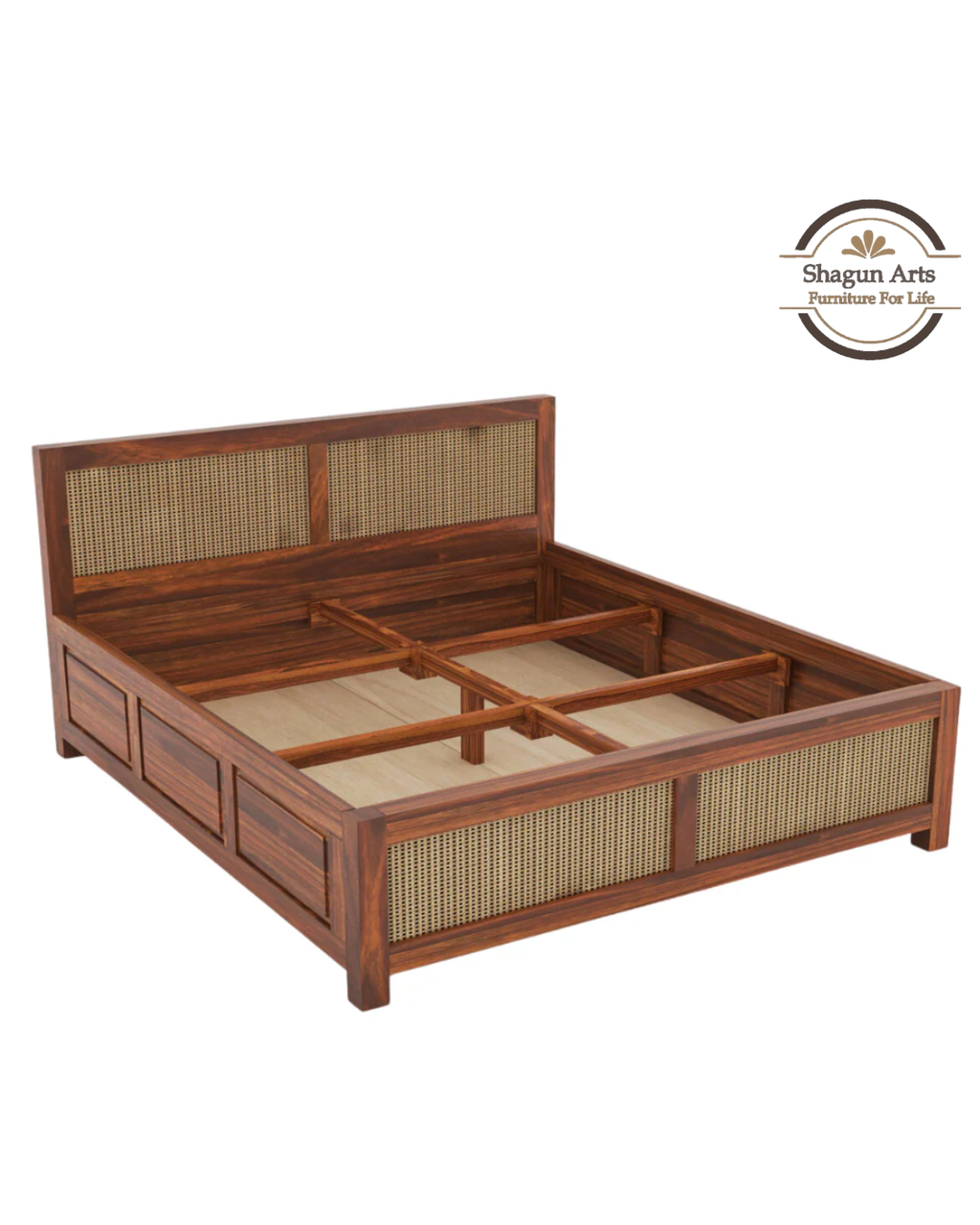 Dalton Solid Sheesham Wood King Size Bed in Natural Finish