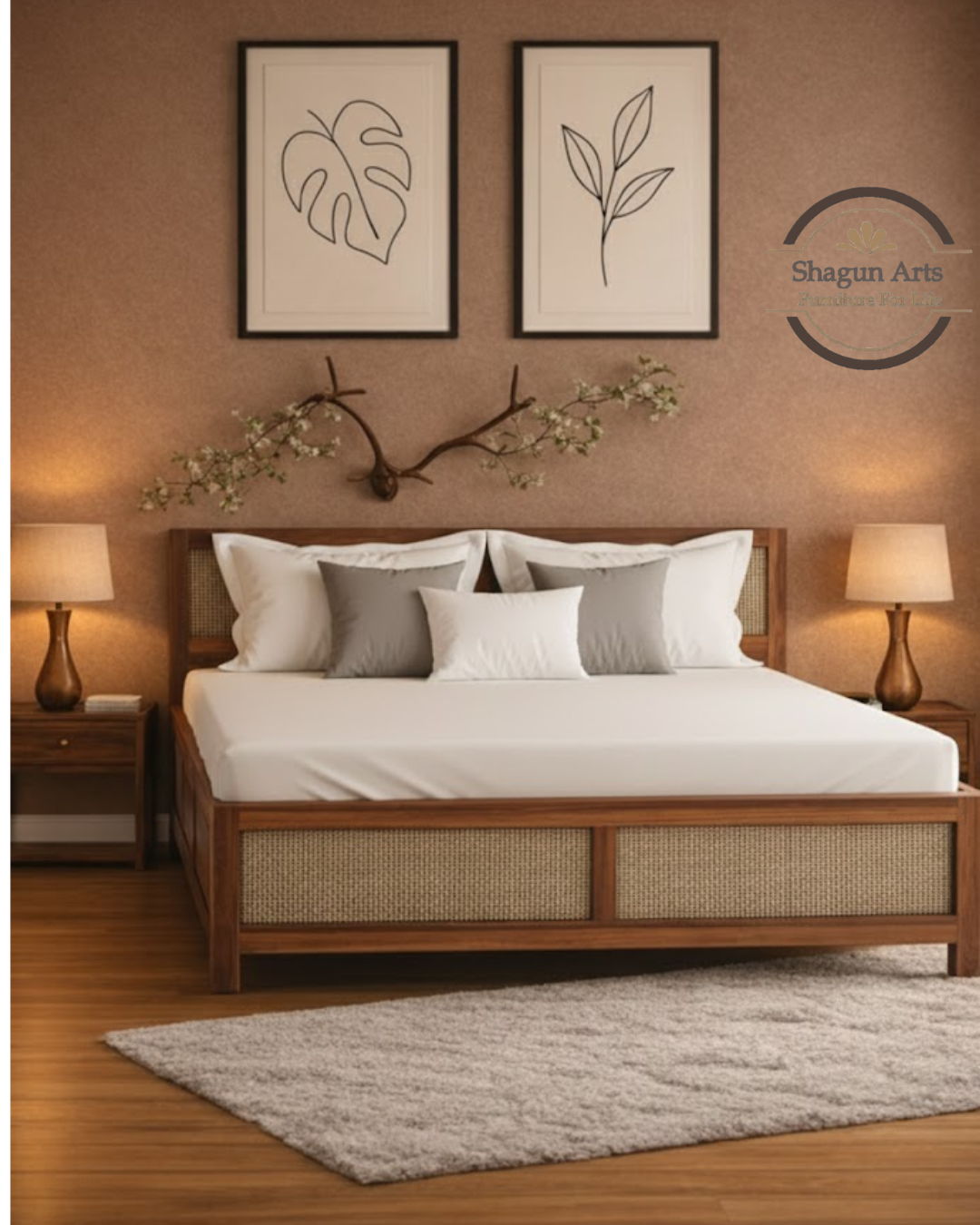 Dalton Solid Sheesham Wood King Size Bed in Natural Finish