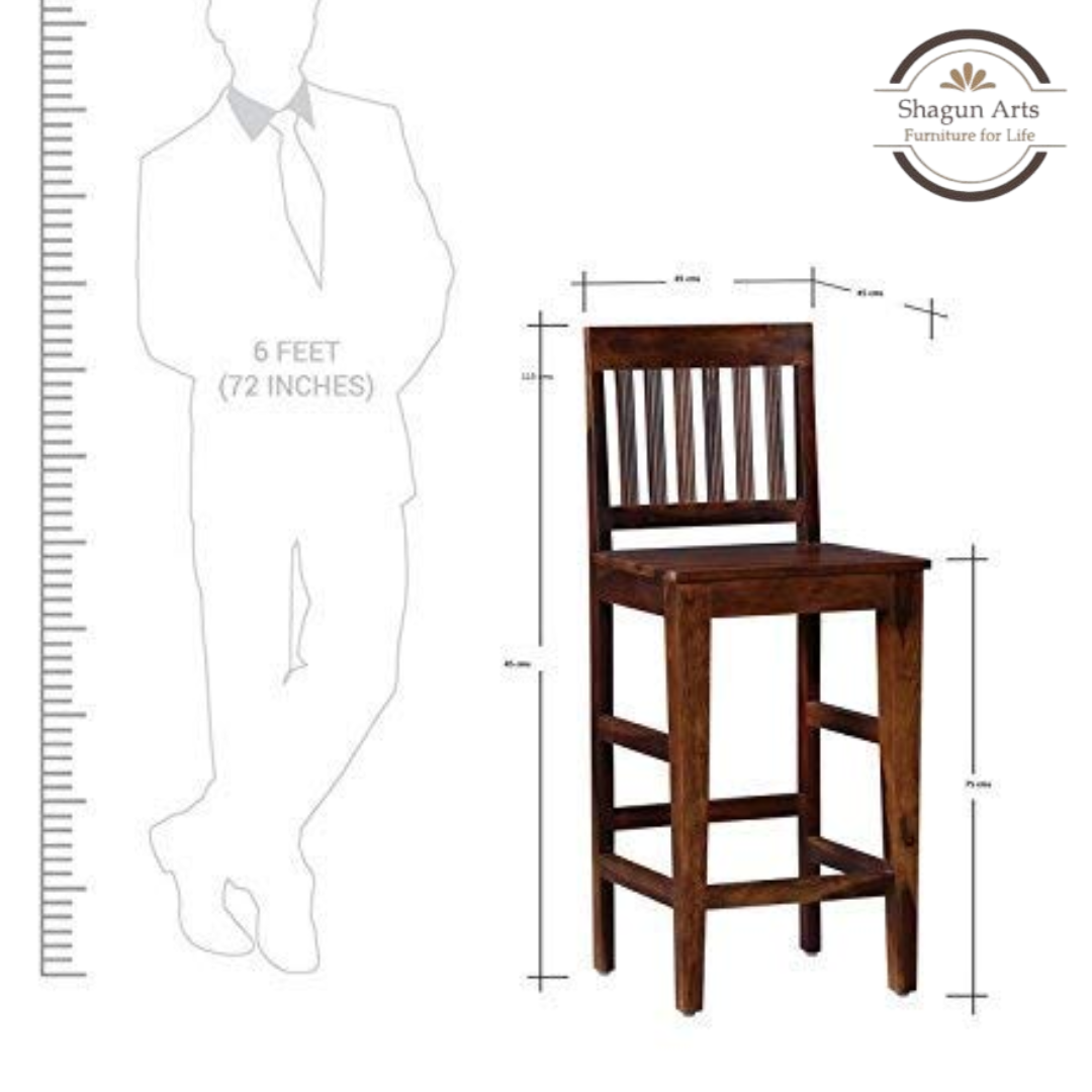 Benton Solid Sheesham  Wooden Bar Stool with Slatted Backrest