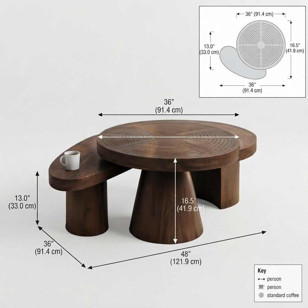 Shagun Arts Solid Sheesham Wood Round Coffee Table with Artistic Carved Top | Modern Luxury Wooden Center Table In Honey Oak Finish
