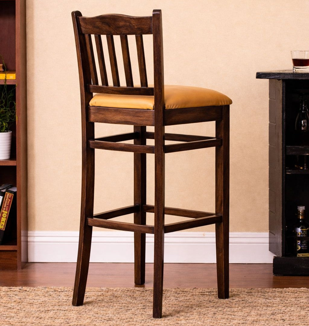 Classic Solid Sheesham Wood Bar Stool with Cushioned Seat