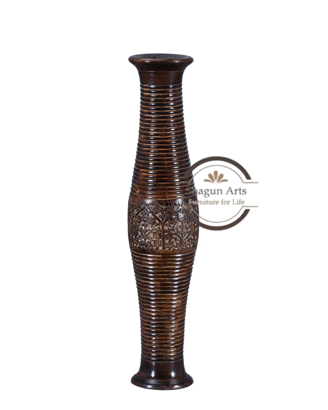 Handcrafted Tall Carved Wooden Decorative Vase