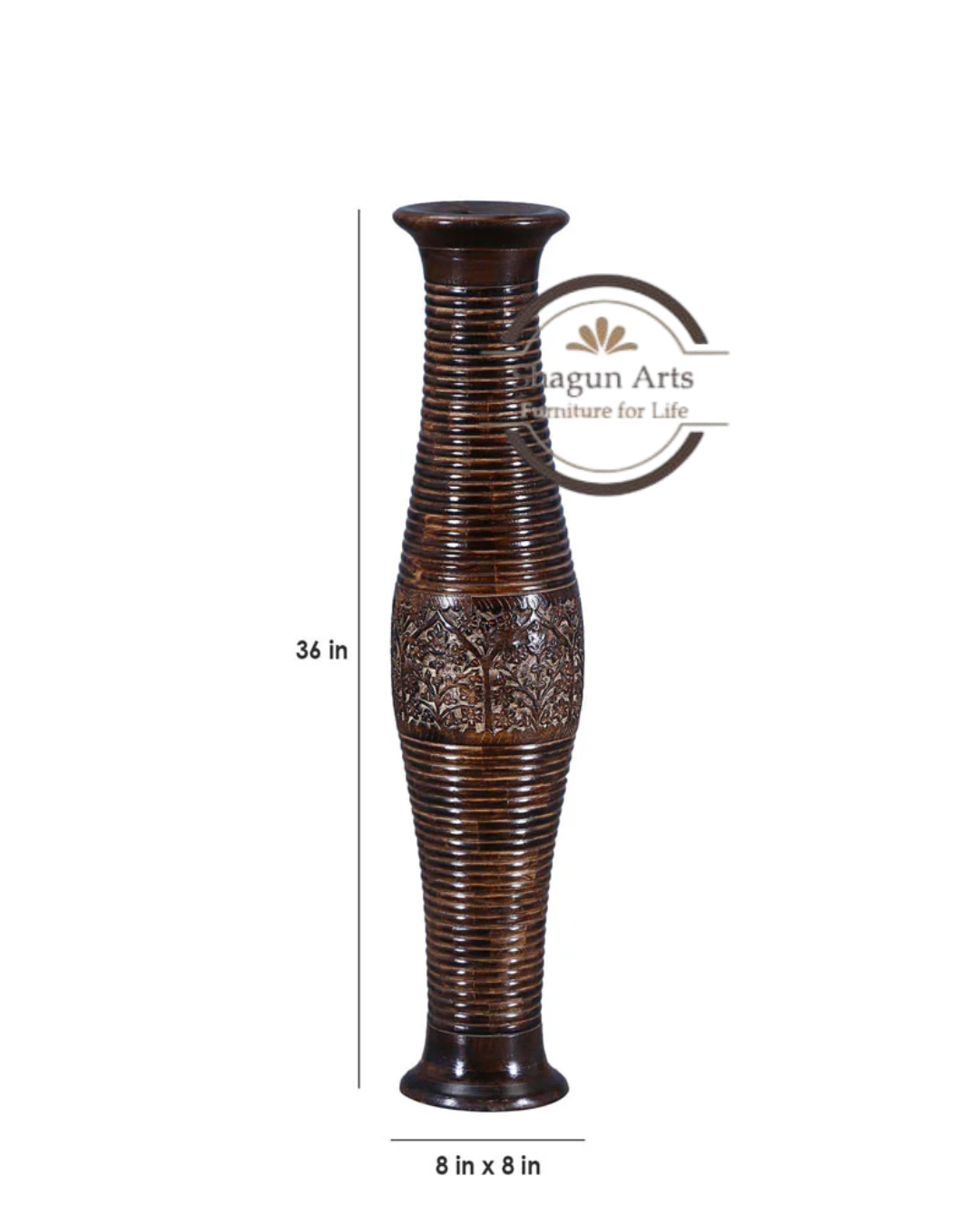 Handcrafted Tall Carved Wooden Decorative Vase