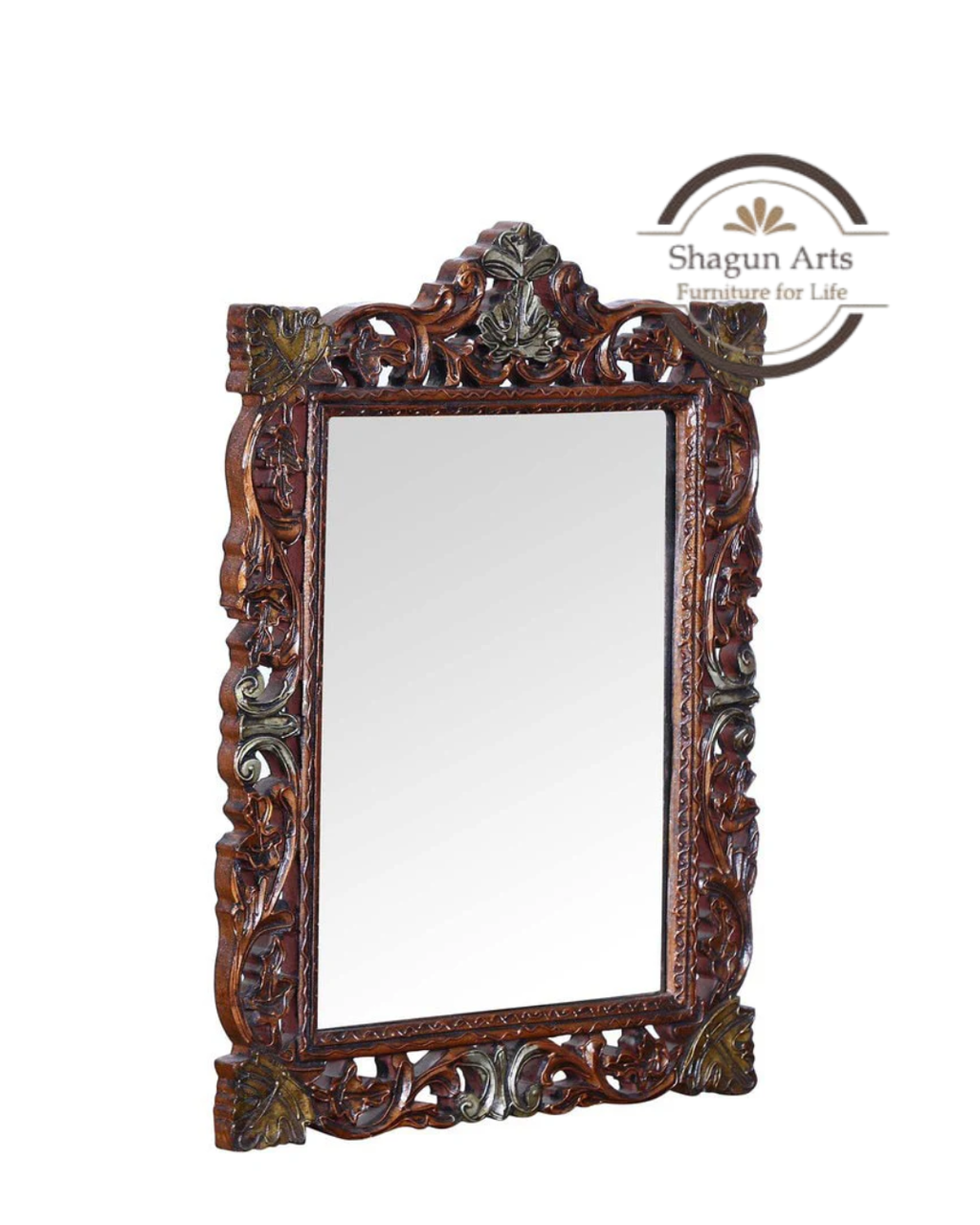 Handcrafted Ornate Floral Carved Wooden Wall Mirror