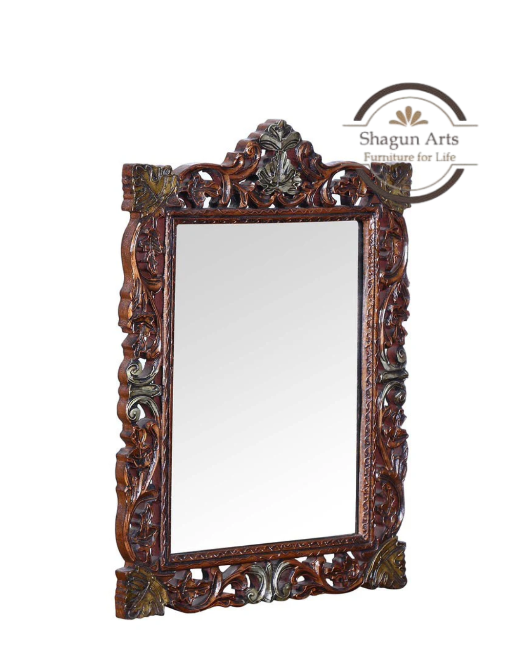 Handcrafted Ornate Floral Carved Wooden Wall Mirror