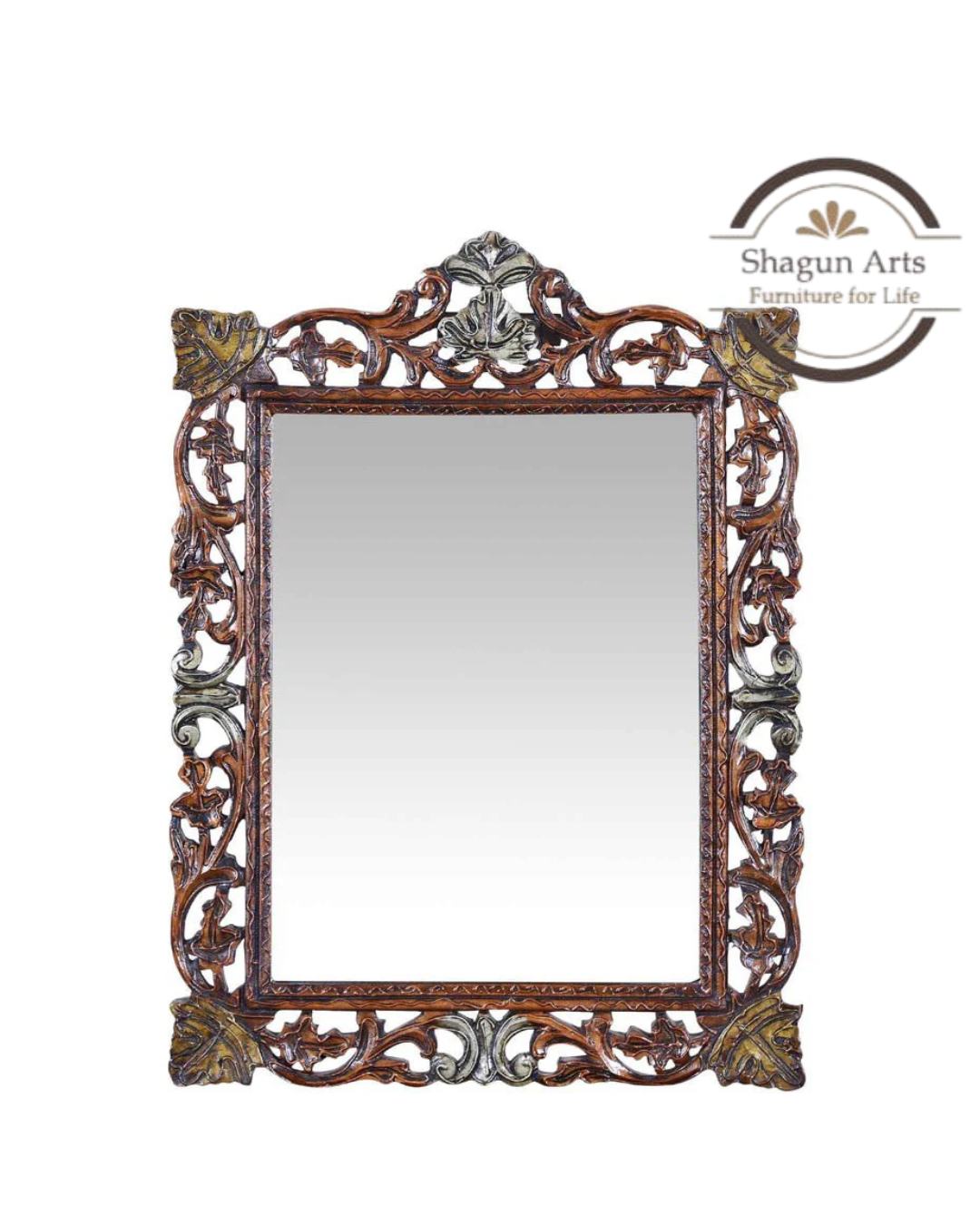 Handcrafted Ornate Floral Carved Wooden Wall Mirror