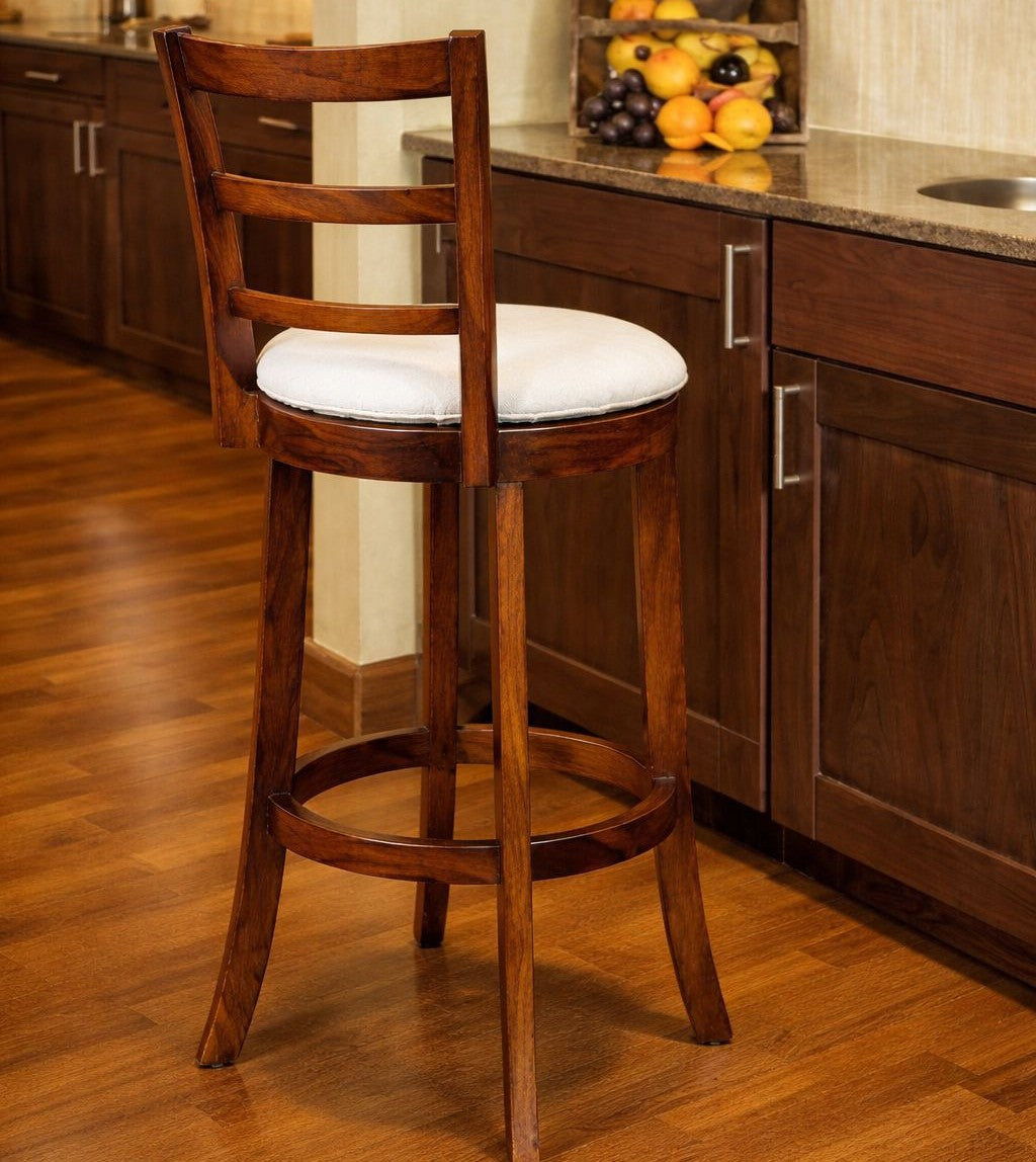 Solid Sheesham Handcrafted Wooden Bar Stool with Cushioned Seat & Slatted Backrest