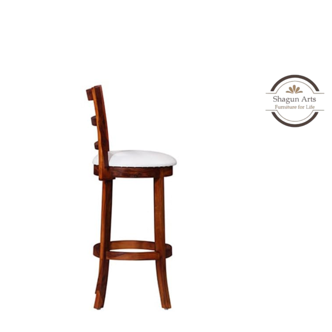 Solid Sheesham Handcrafted Wooden Bar Stool with Cushioned Seat & Slatted Backrest