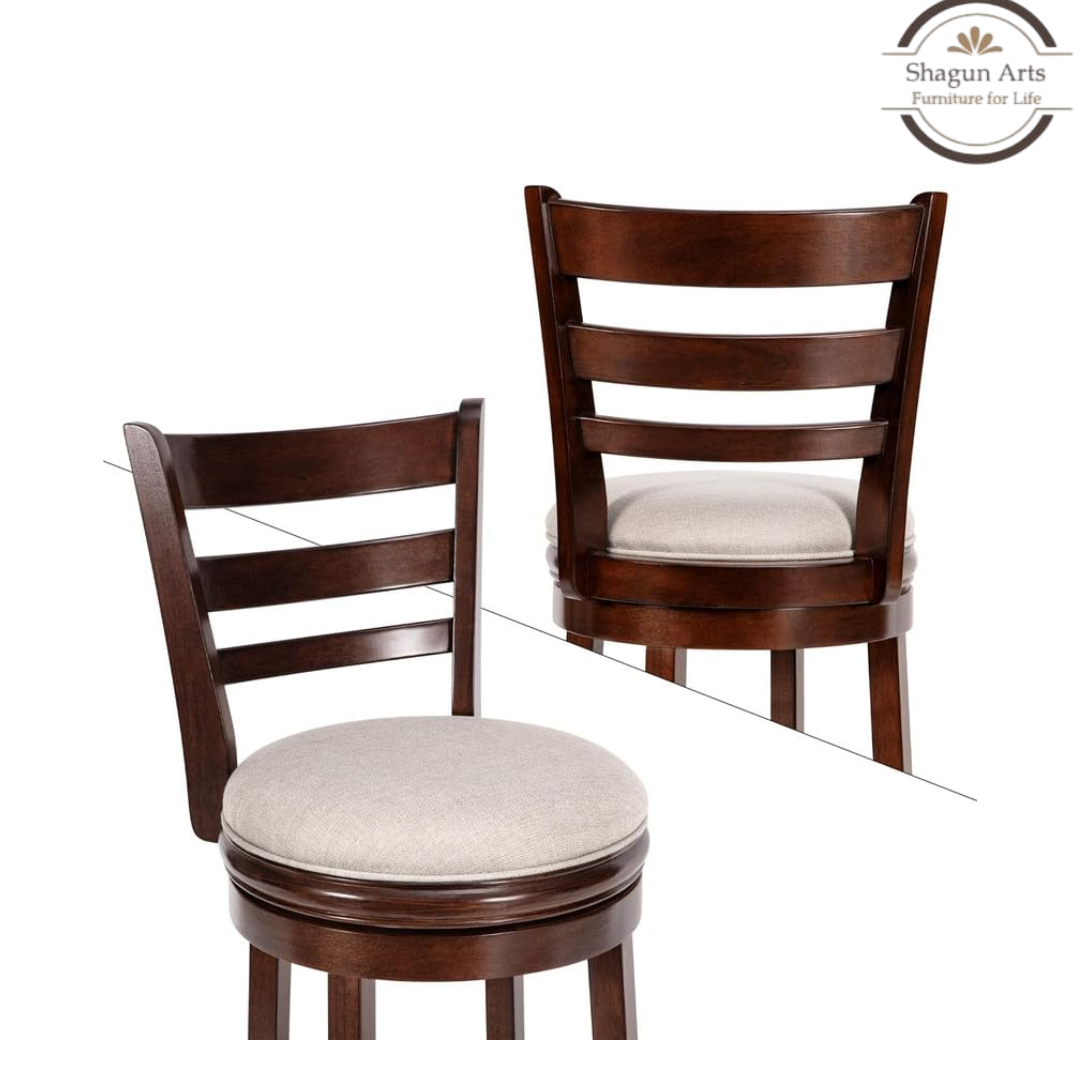 Solid Sheesham Handcrafted Wooden Bar Stool with Cushioned Seat & Slatted Backrest
