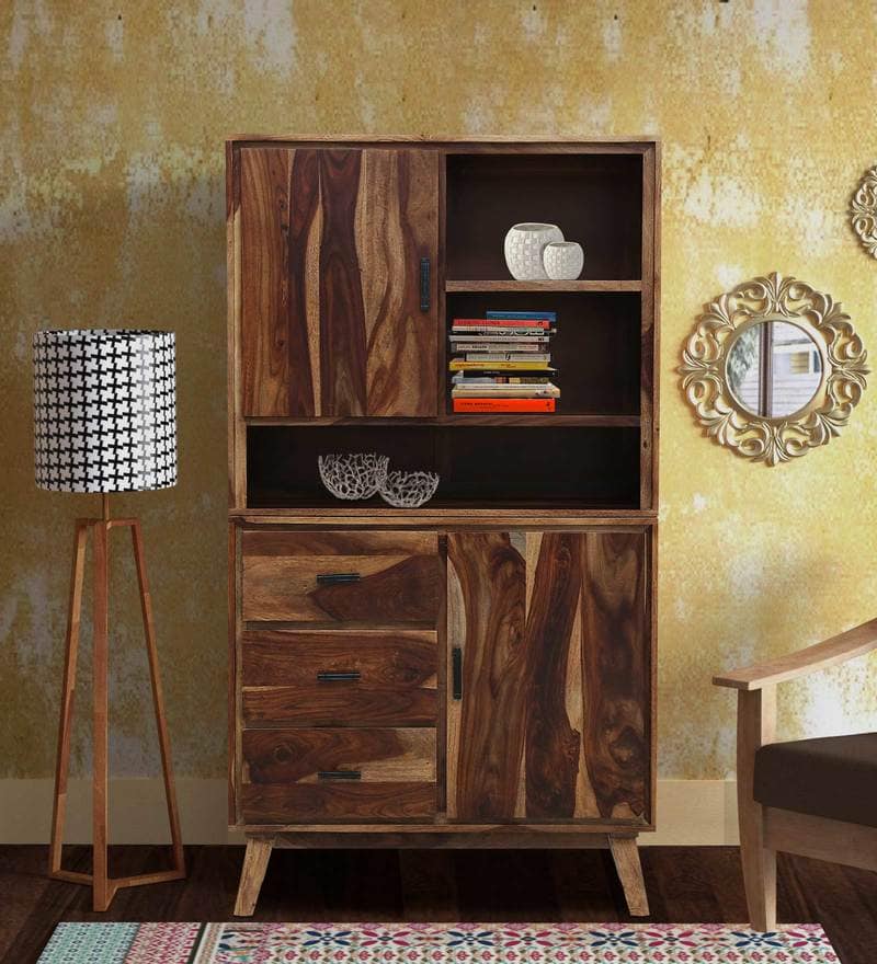 Portus Solid Wood Book Shelf In Rustic Teak Finish