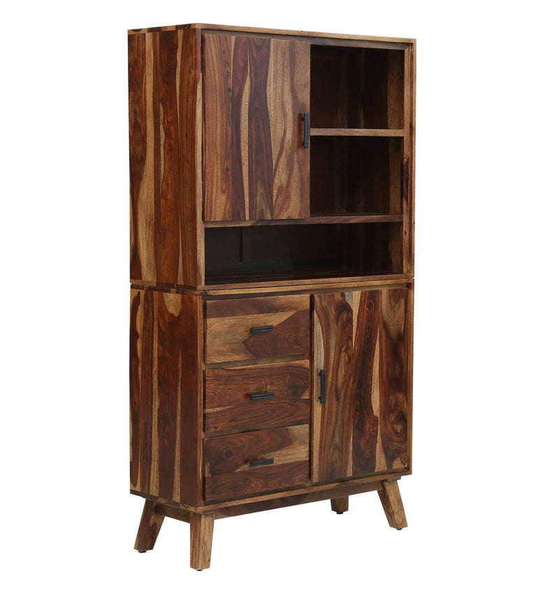 Portus Solid Wood Book Shelf In Rustic Teak Finish
