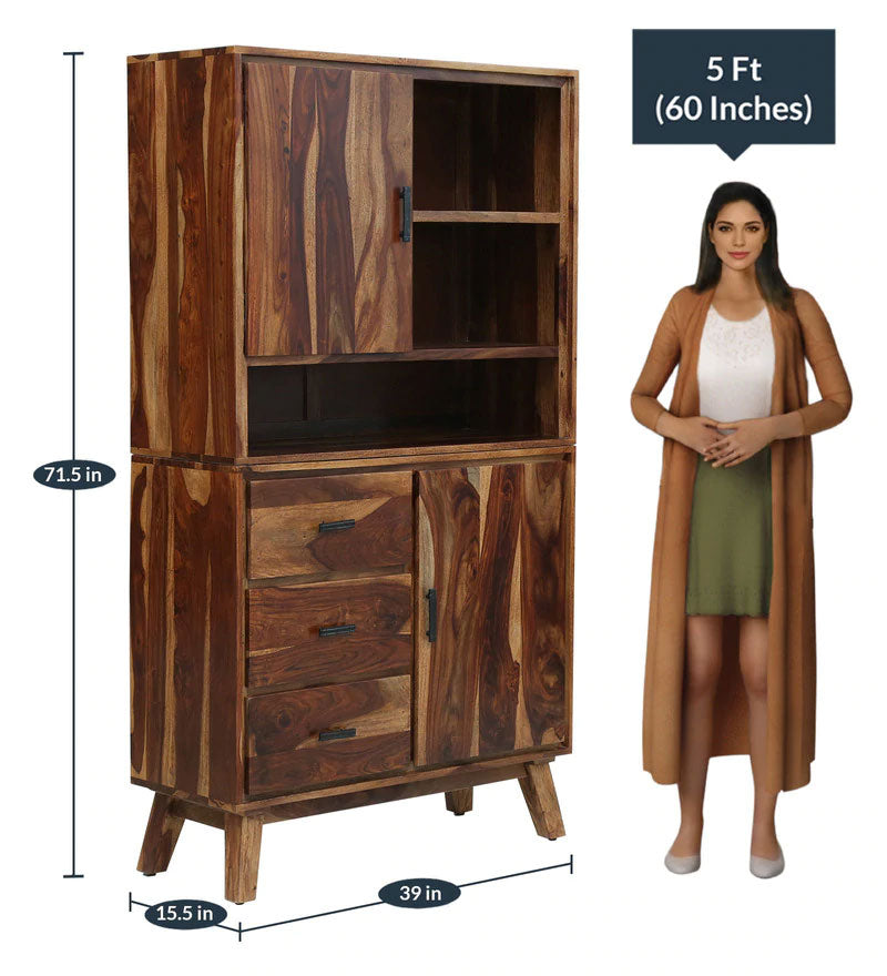 Portus Solid Wood Book Shelf In Rustic Teak Finish