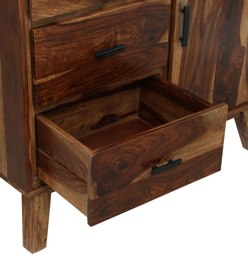 Portus Solid Wood Book Shelf In Rustic Teak Finish