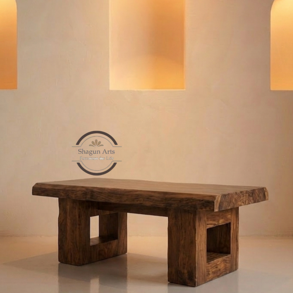 Modern Solid Sheesham Wood Dinning Table with Geometric Base