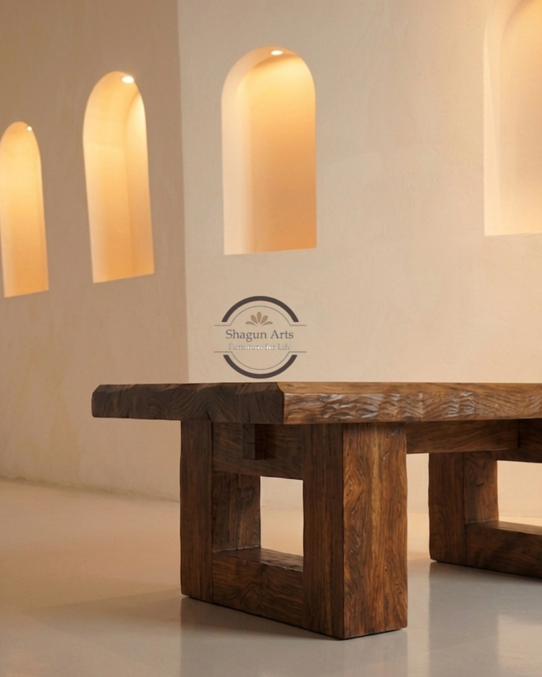 Modern Solid Sheesham Wood Dinning Table with Geometric Base