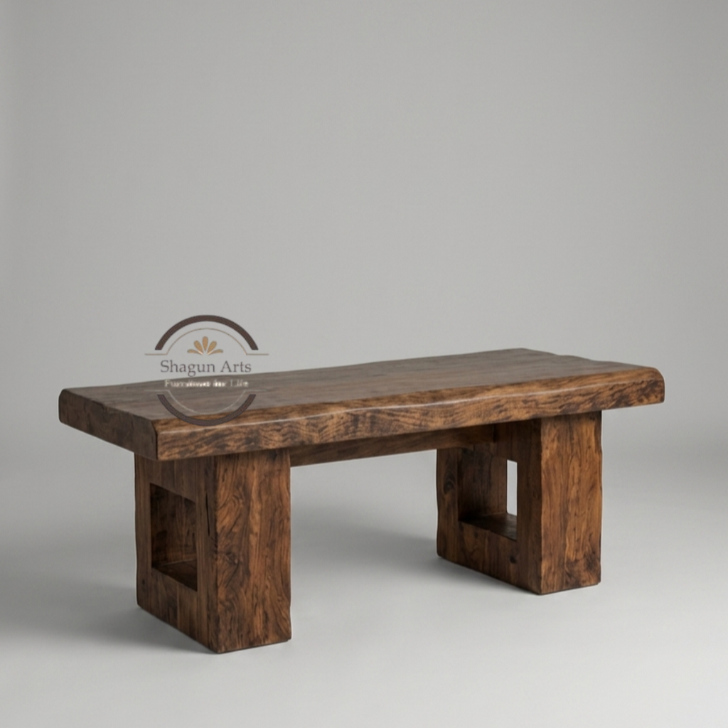 Modern Solid Sheesham Wood Dinning Table with Geometric Base
