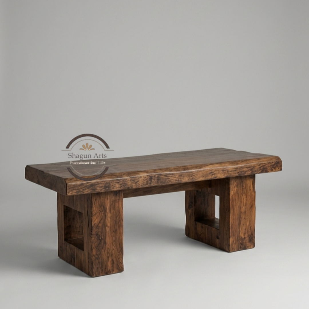 Modern Solid Sheesham Wood Dinning Table with Geometric Base
