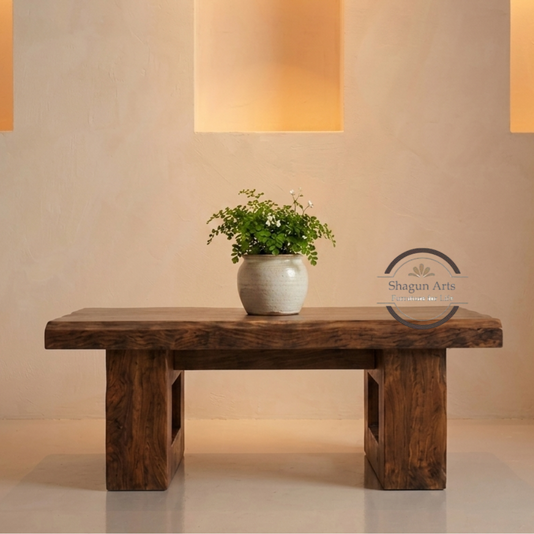 Modern Solid Sheesham Wood Dinning Table with Geometric Base