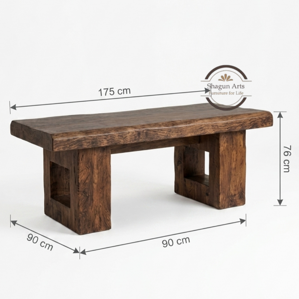 Modern Solid Sheesham Wood Dinning Table with Geometric Base