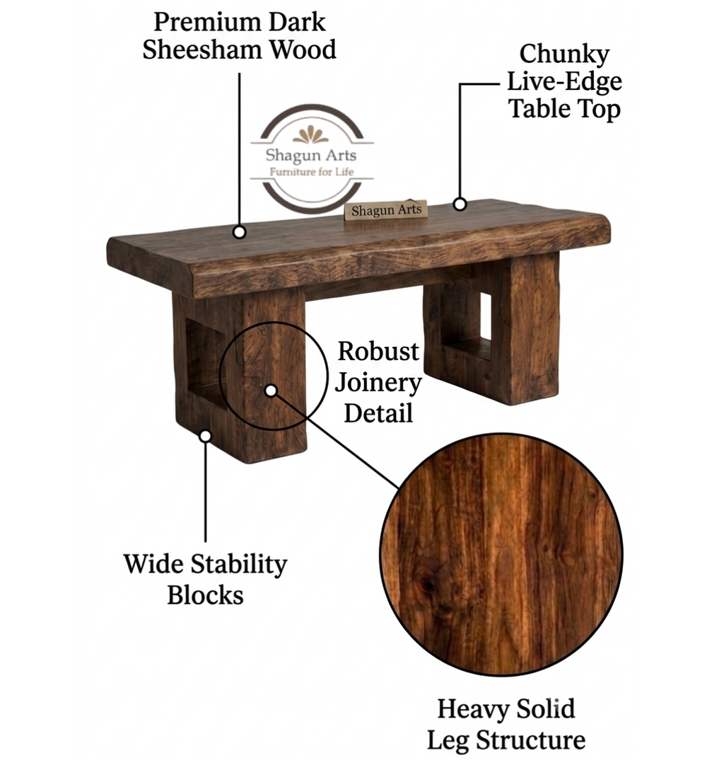 Modern Solid Sheesham Wood Dinning Table with Geometric Base