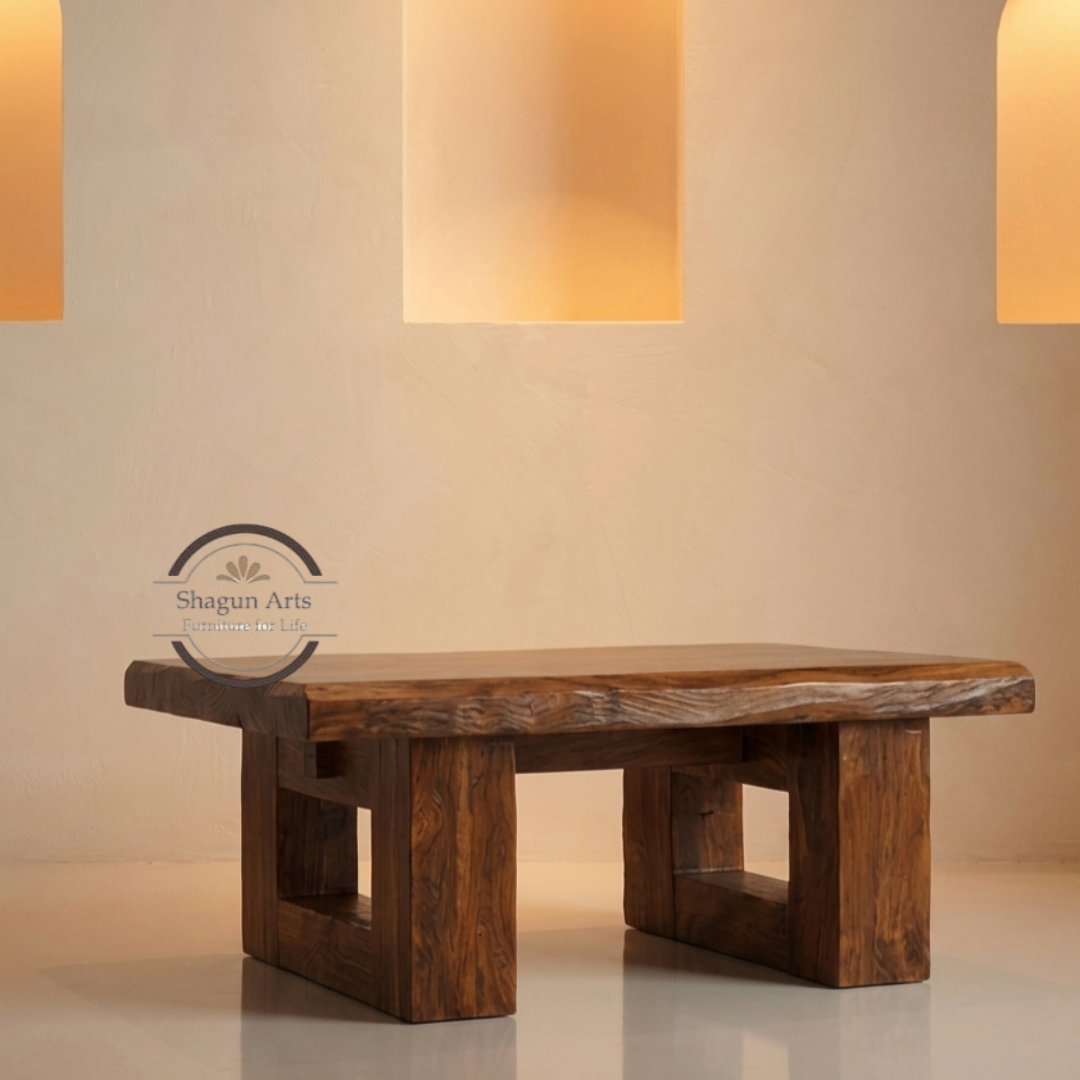 Modern Solid Sheesham Wood Dinning Table with Geometric Base