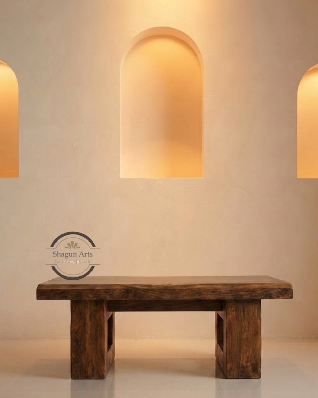 Modern Solid Sheesham Wood Dinning Table with Geometric Base