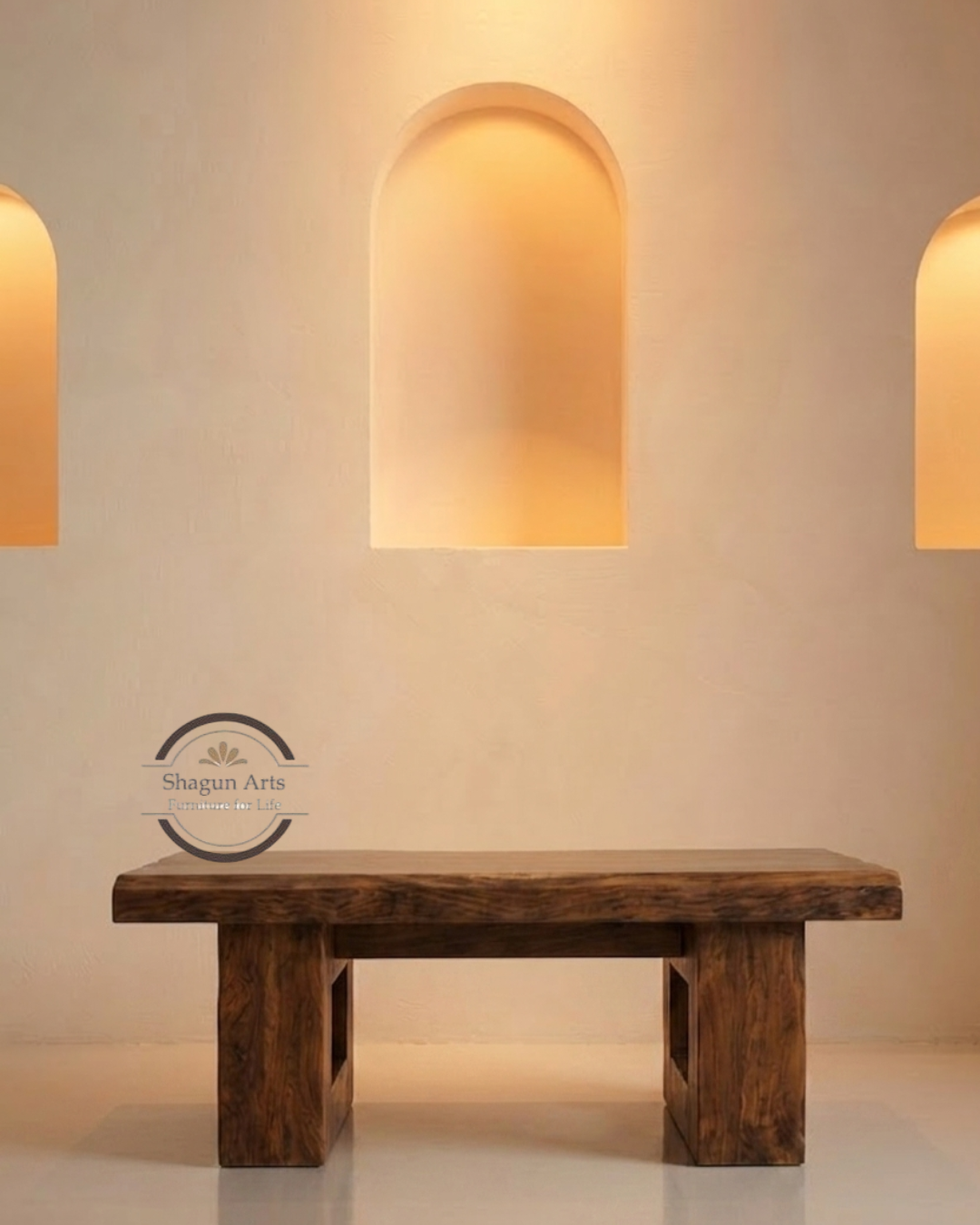 Modern Solid Sheesham Wood Dinning Table with Geometric Base