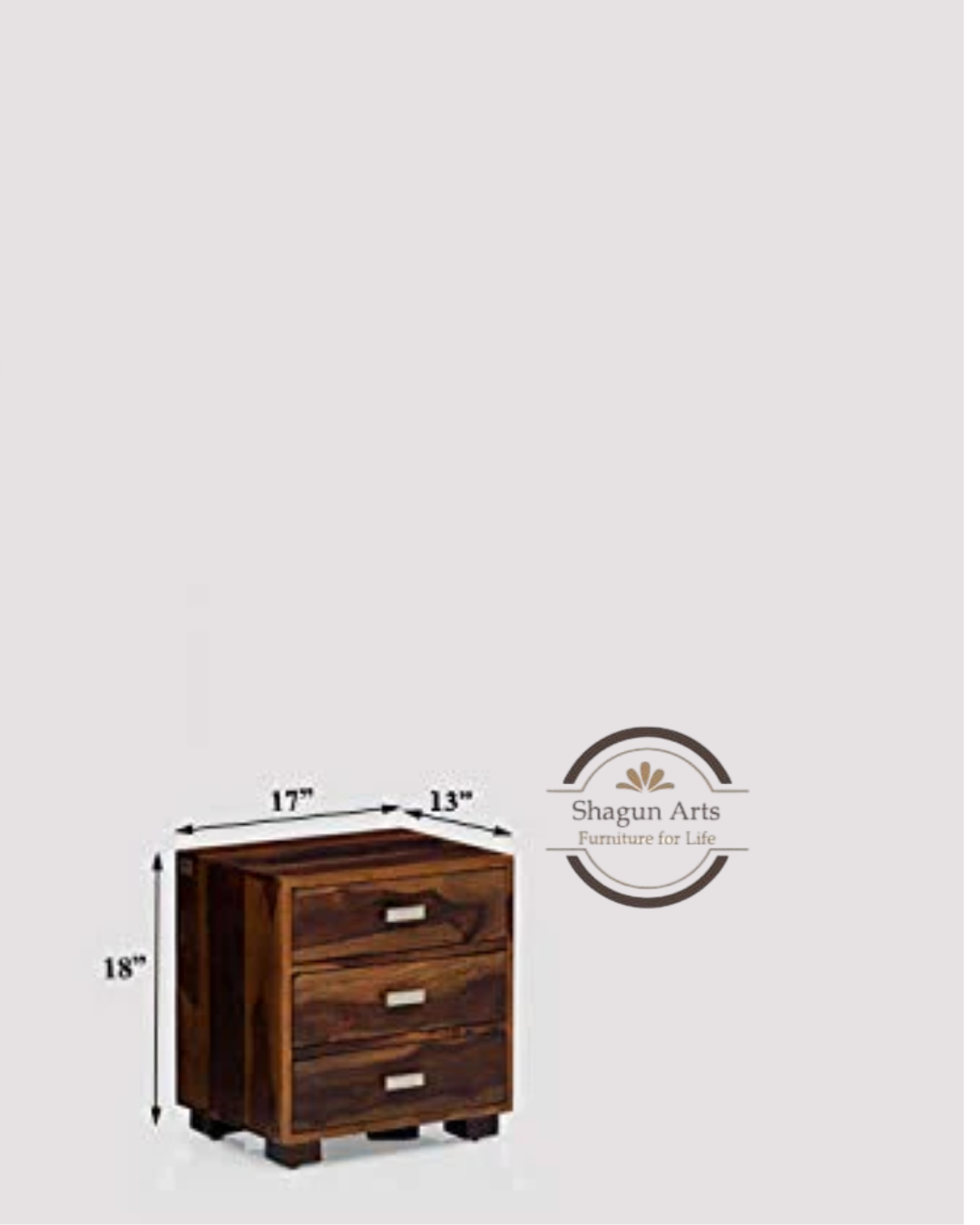 Solid Sheesham Wood Bedside Table with 3 Drawers | Modern Wooden Nightstand for Bedroom | Storage End Table With Teak Finish