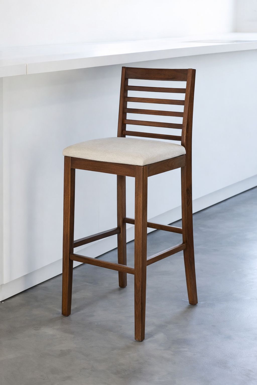 Solid Sheesham Handcrafted Wooden Bar Stool with Cushioned Seat & Slatted Backrest