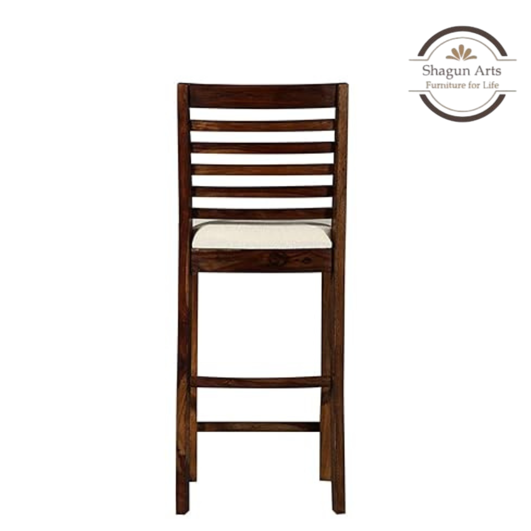 Solid Sheesham Handcrafted Wooden Bar Stool with Cushioned Seat & Slatted Backrest