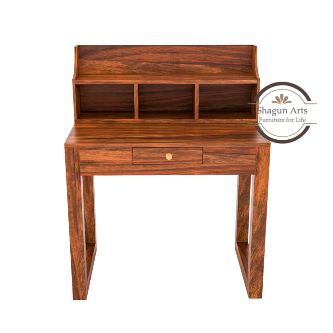 Solid Sheesham Wood Study Desk with Storage Hutch & Drawer | Wooden Writing Table for Home & Office | Computer Desk with Open Shelves | Honey Oak  Finish
