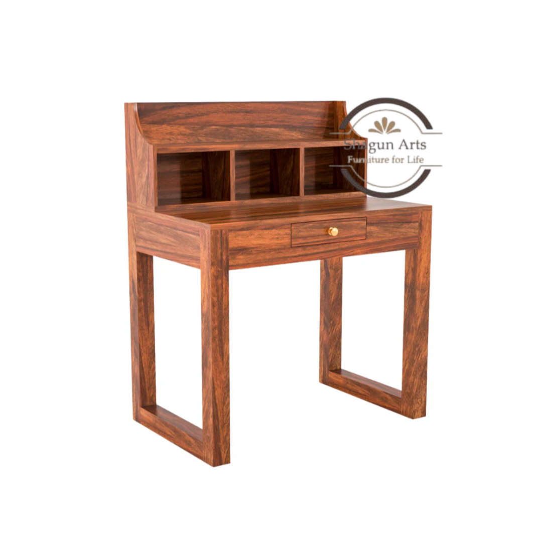 Solid Sheesham Wood Study Desk with Storage Hutch & Drawer | Wooden Writing Table for Home & Office | Computer Desk with Open Shelves | Honey Oak  Finish