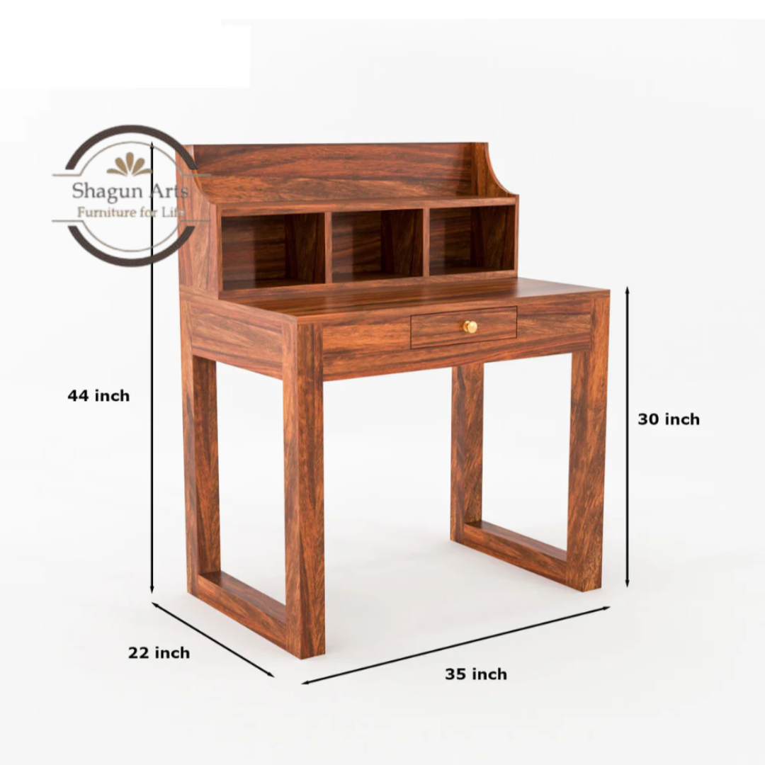 Solid Sheesham Wood Study Desk with Storage Hutch & Drawer | Wooden Writing Table for Home & Office | Computer Desk with Open Shelves | Honey Oak  Finish