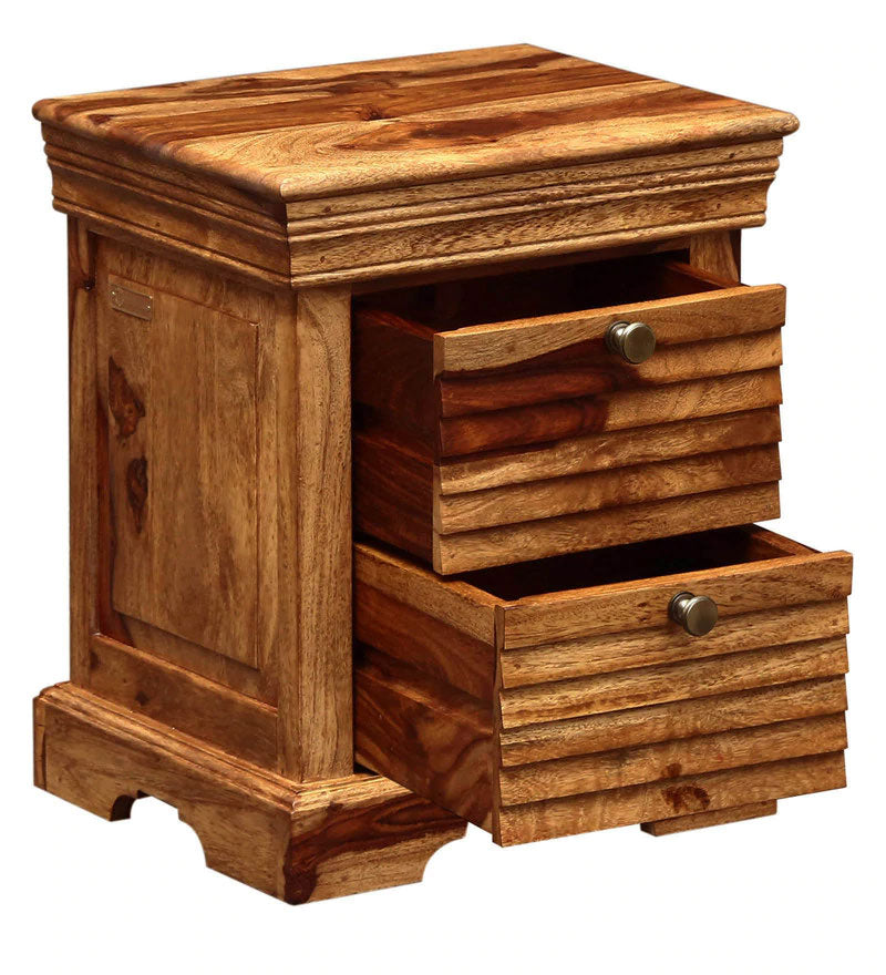 Allan Bed Carleson Solid Wood Bedside Chest in Rustic Teak Finish