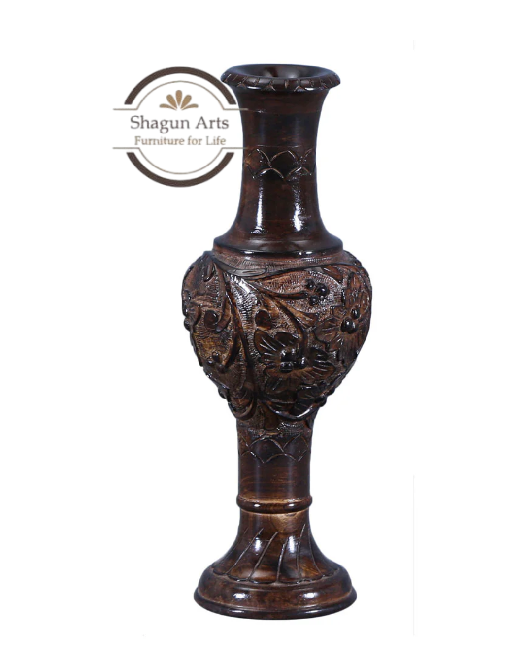 Handcrafted Carved Wooden Decorative Floor Vase